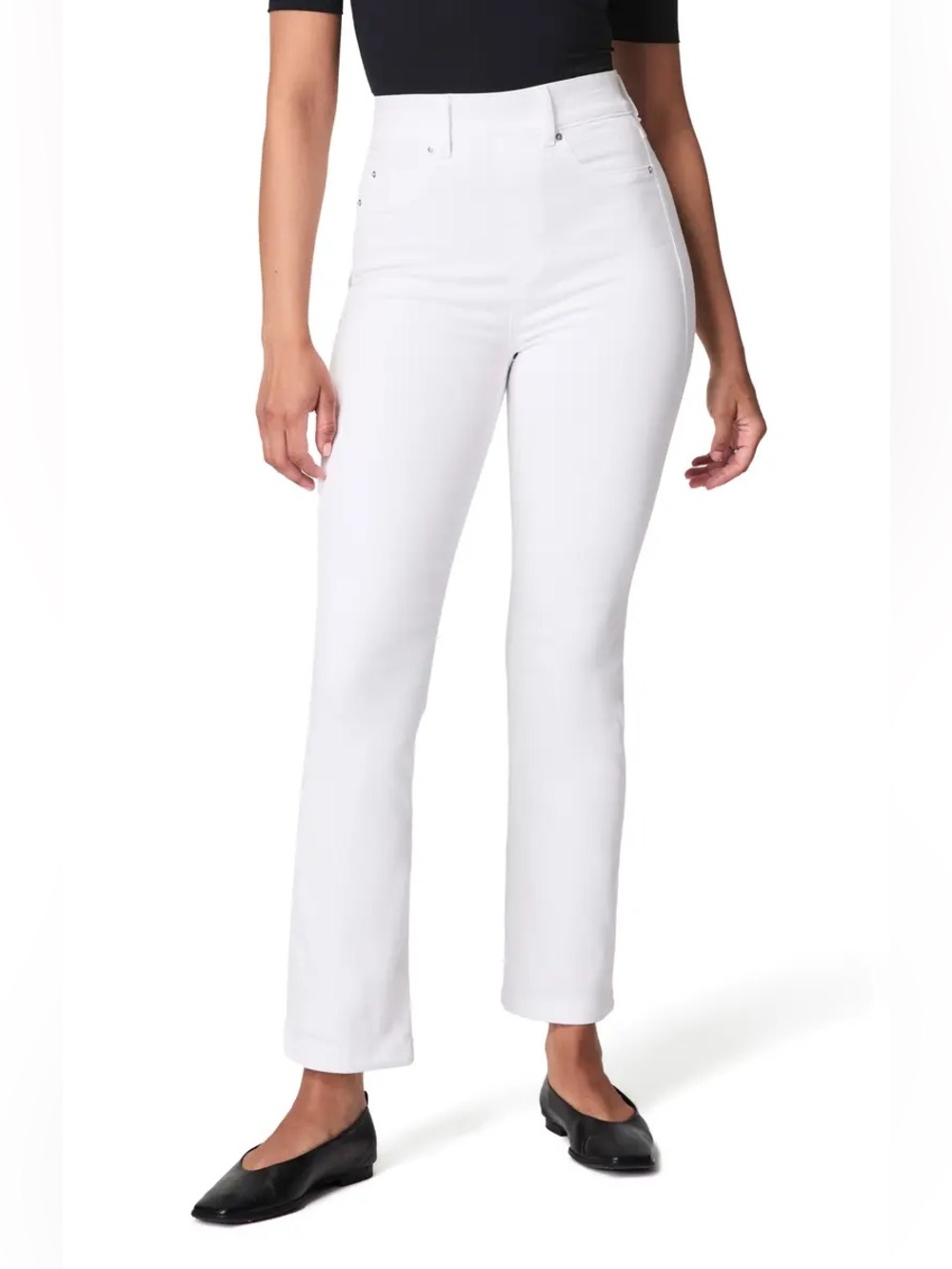 SPANX Crop Kick Flare Raw Hem Pull On Jeans